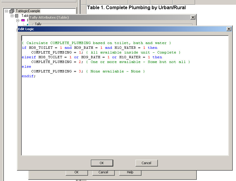 Entering Tab Logic in Tally Attributes (Table) Dialog Box