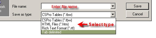 Selecting Format to Save Tables