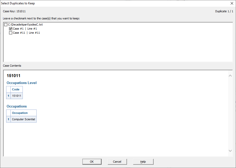 duplicates in single file