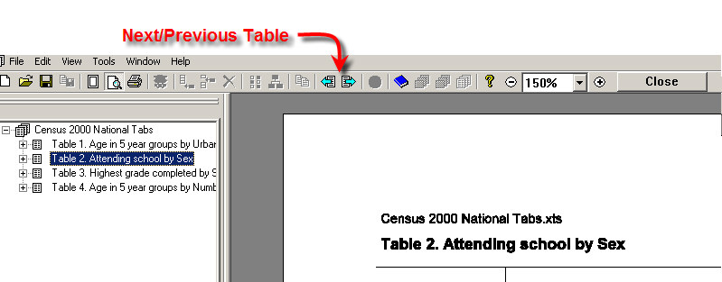 Tables Tree and Next/Previous Button to Move Between Tables