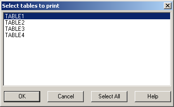 Select Tables in Print Dialog Box